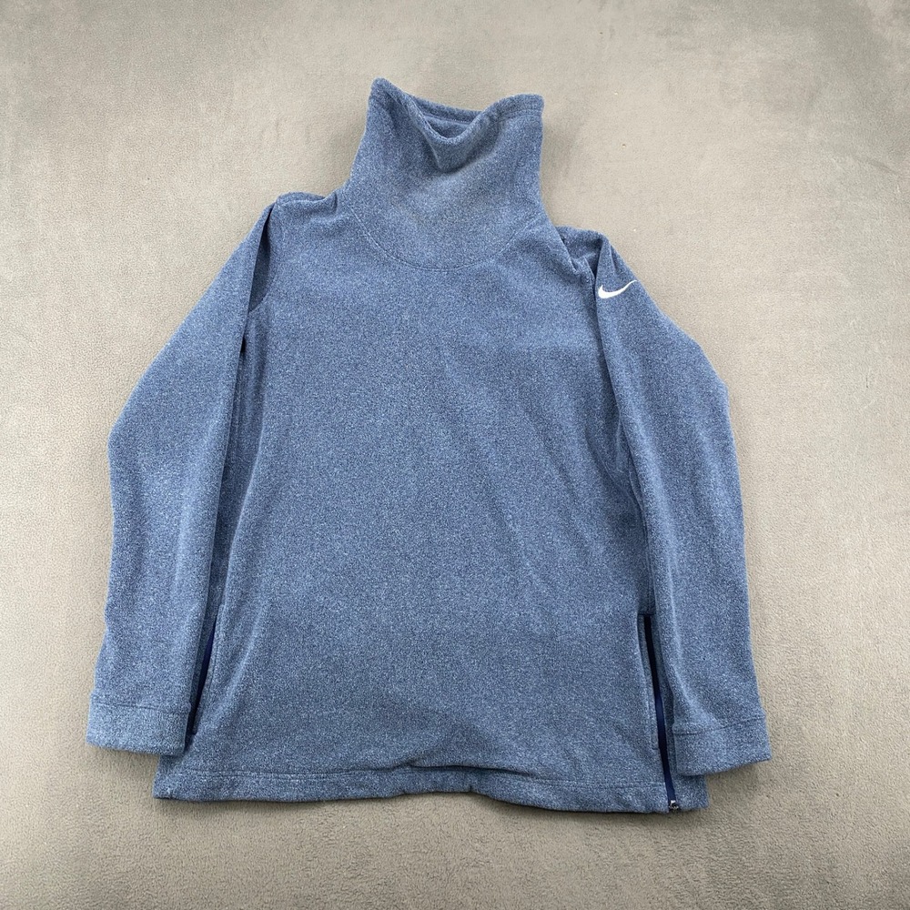Nike Dri-FIT Funnel Neck Fleece Pullover Blue Heathered Side Zip Mens Large